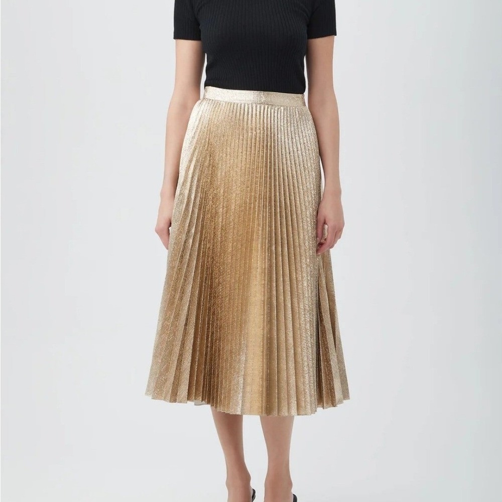 Trina Turk Faye Luminary‎ Gold Metallic Accordion Pleat Midi Skirt